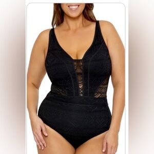 BECCA Black Lace One Piece Swimsuit size 1X(16-18)